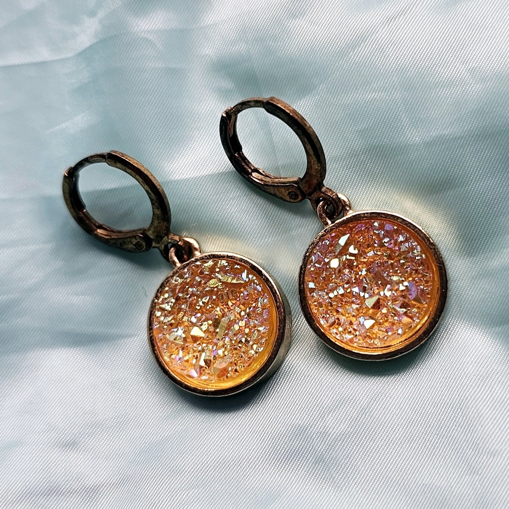 Gold and Yellow Geometric and Floral Earrings - Picture 5 of 11
